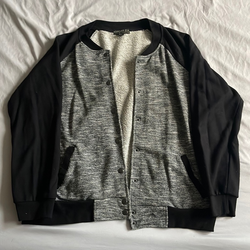 Forever 21 Varsity inspired cardigan, size 2XL in Black and Grey